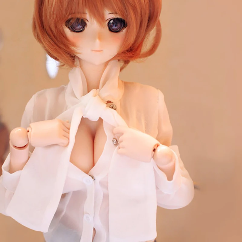 

Allaosify Bjd Doll 1/3SD.DD Baby Clothes Chiffon Semi-Permeable [Sexy Shirt With Neck Collar] Black And White Optional