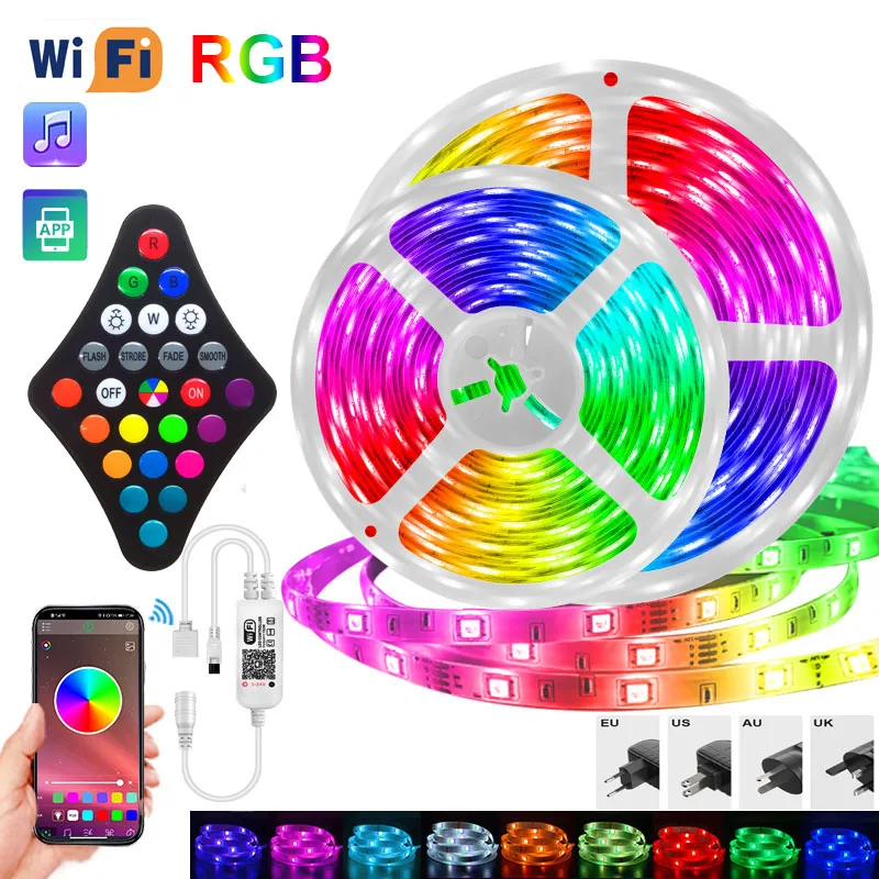 30 м WIFI Светодиодная лента s 5050 RGB 2835 Bluetooth Водонепроницаемая с адаптером полный