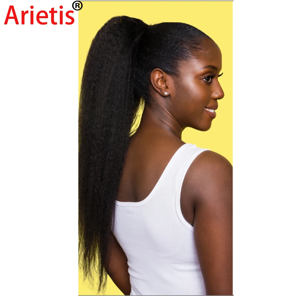 

8"-26" 100% Remy Wrap Around Indian Kinky Straight Natural Black Ponytail Human Hair Extension For White Women In Arietis Store