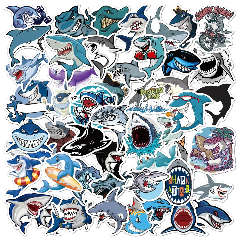 50 PCS Sea World Blue Fish Sharks Dolphin Jellyfish Stickers Waterproof Vinyl Decal for Laptop Helmet Bicycle Luggage