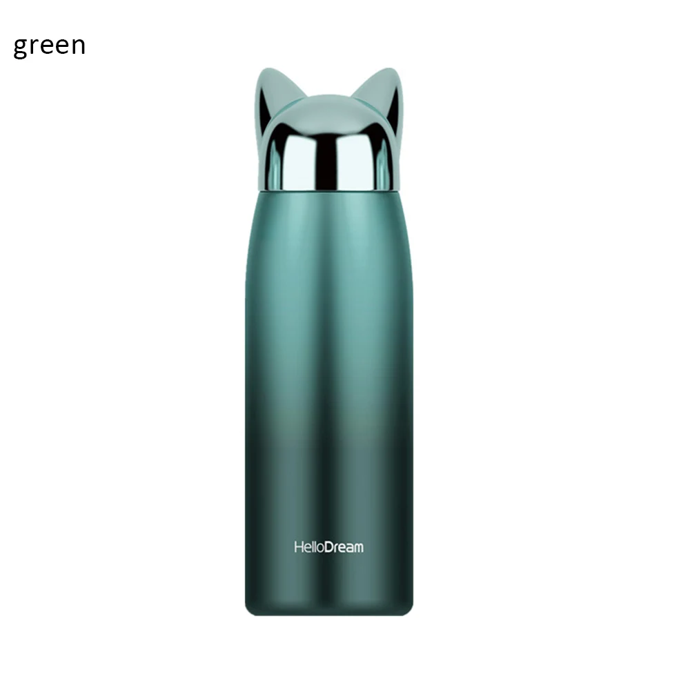 Jasper green 320 мл Термос с двойными стенками, милый кот, лисичка, ухо, Термокружка для кофе, чая, молока, путешествий, термосы из нержавеющей стали - Цвет: Jasper green