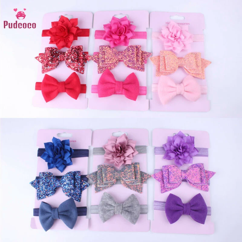 3 шт. симпатичная повязка на голову с цветочным бантом для маленьких девочек