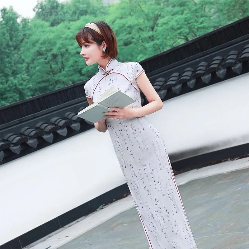 

Летнее улучшенное Новое модное длинное женское Платье-Ципао в китайском стиле стройнящее повседневное молодежное Платье красивое Платье