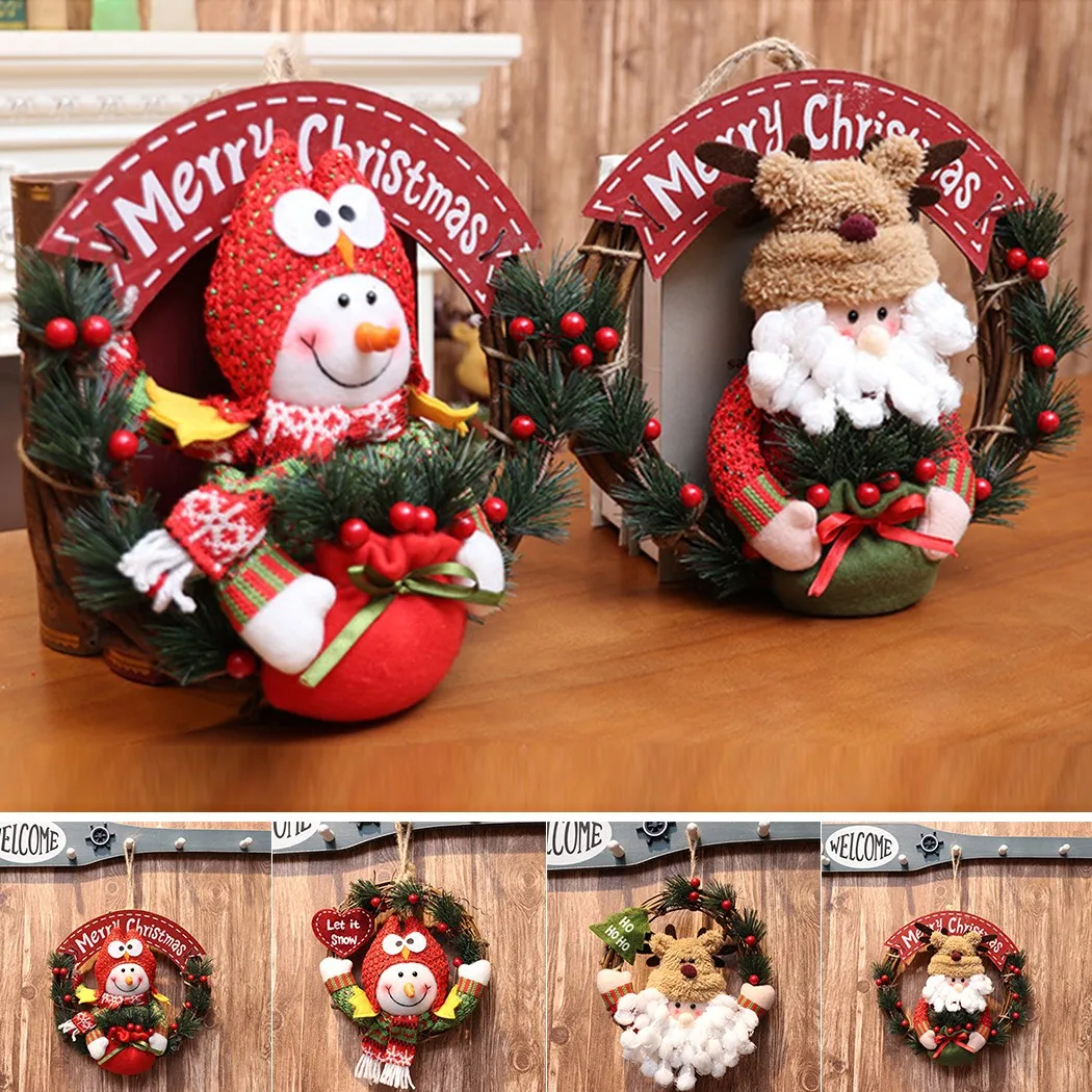 

Christmas Wreaths Small Wreath Xmas Cute Snowman Santa Theme Wreath Garden Home Decor Mini Craft Dollhouse Micro DIY Gift Decor
