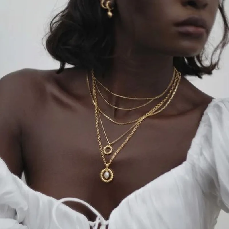 

European and American New Simple Retro Rope Ring Pendant Necklace Female