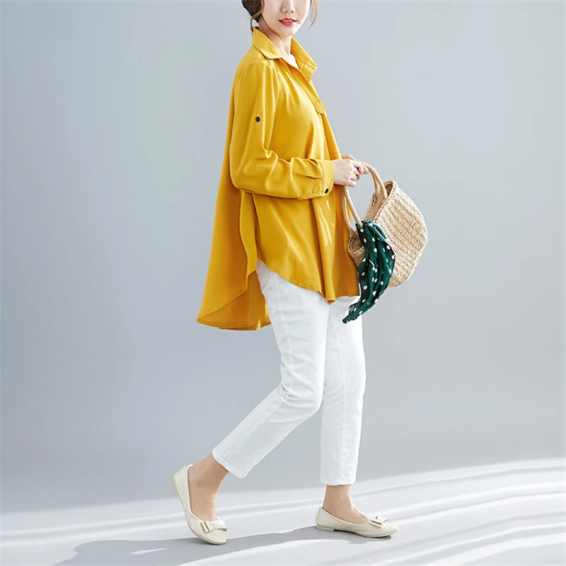 

BIG SIZE Spring Autumn Women Fashion Solid Color V Neck Tops Plus Large Lady Female Adjustable Sleeve Loose Chiffon Blouse Shirt