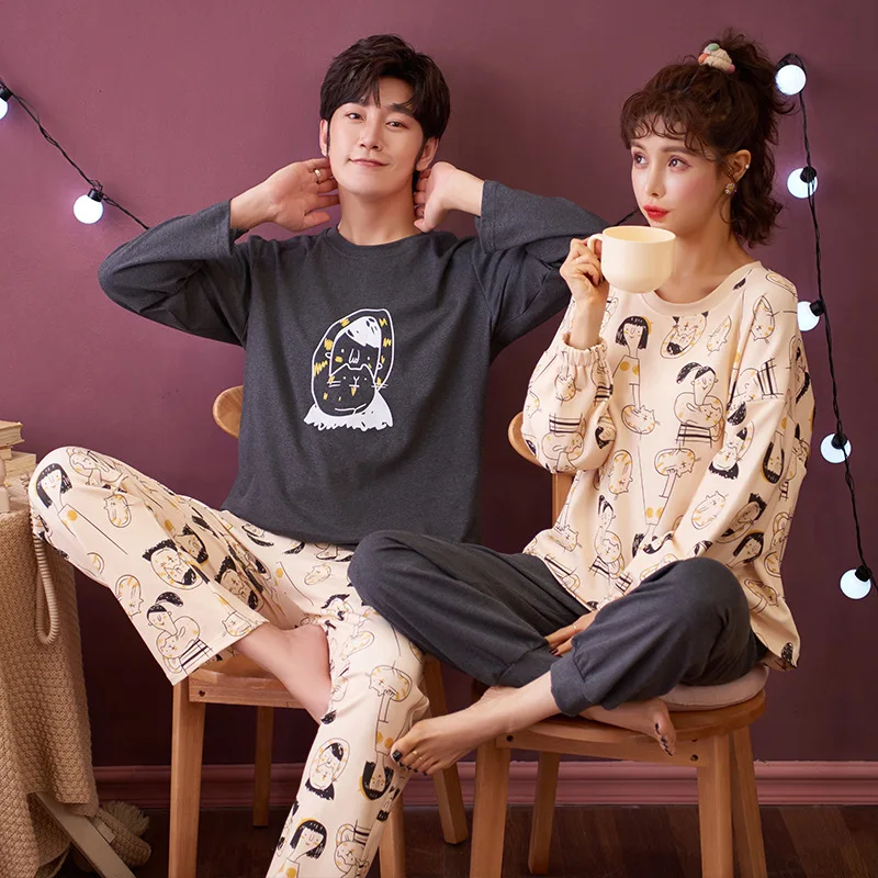 

Couple Pajamas Sets Family Pijama Lover Long Full sleeve Pajama suit Night Suit Men Women Casual Pyjamas Home Clothing