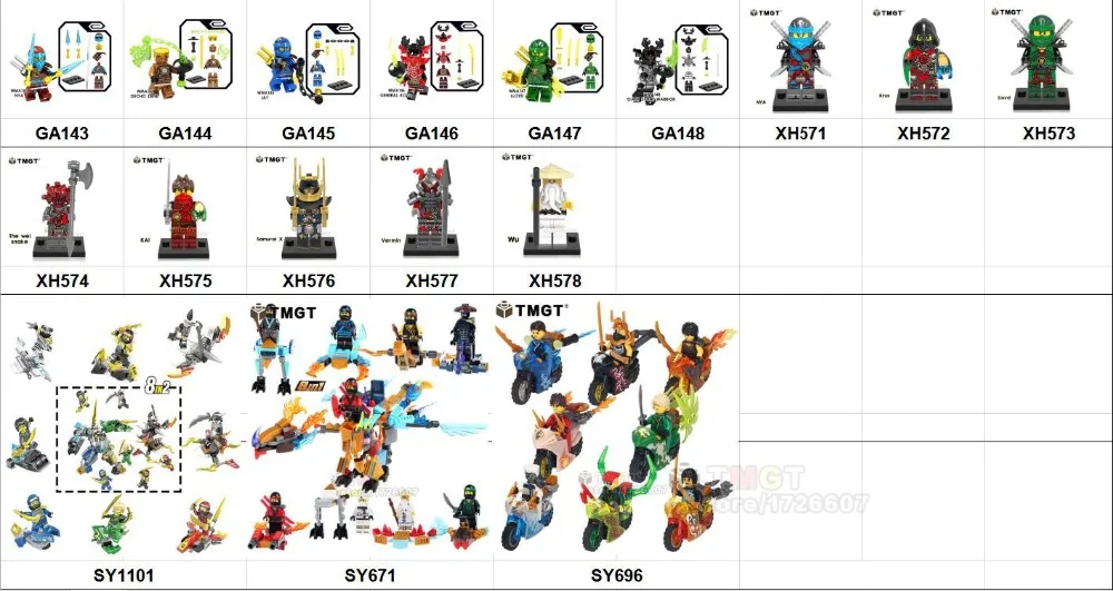 20 шт. Akita строительные блоки Char Archer Warrior GARMADON Swordsman Zane сборные Кирпичи игрушки для детей Подарки GA123-130
