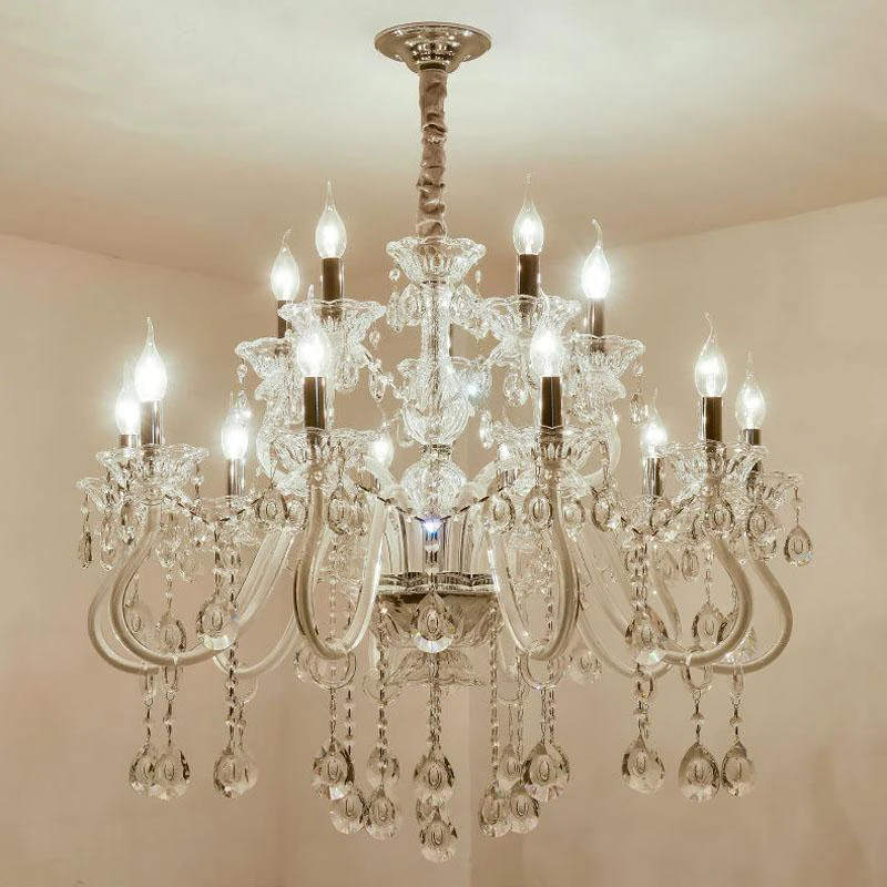 

Crystal candle lamp villa duplex Living room crystal chandelier high grade hotel crystal lamp bedroom restaurant led Chandelier