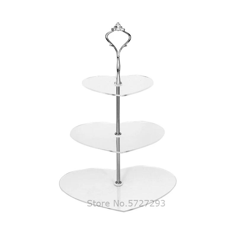 

3 Tier Clear Acrylic Heart Shaped Cupcake Stand/Birthday Wedding Party cupcake Holder With Silver Metal Fixture