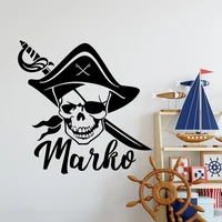 pirate wall decal skull and swords vinyl sticker personalized custom name wall art man cave teen game room decor a01 046