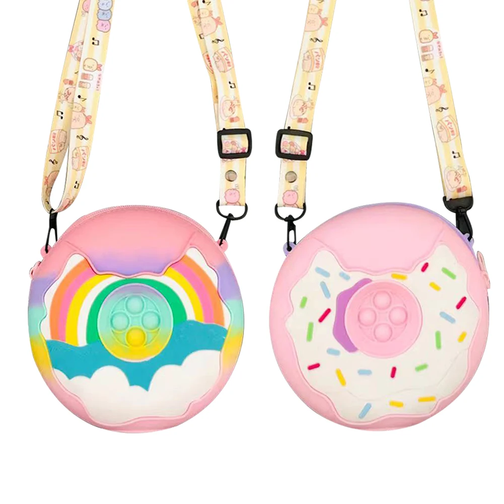 

Cute Push Bubble Round Donut Shoulder Bag Children Rainbow Crossbody Bags Autism ADHD Sensory Toys Anti Stress Decompression Toy