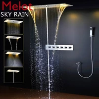 high flow thermostatic shower system multi function rainfall mist waterfall water column shower set