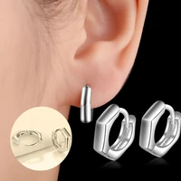 circle earrings plain hexagon shiny popular huggie plated hoop silver
