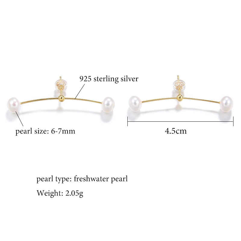 

Real 925 Sterling Silver Double Pearl Stud Earrings For Women Freshwater Pearl Earrings Party Wedding Jewelry