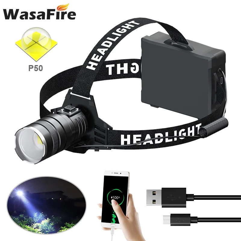 Супер яркий XHP50 светодиодный фар 5000LM мощный налобный фонарь USB Перезаряжаемые