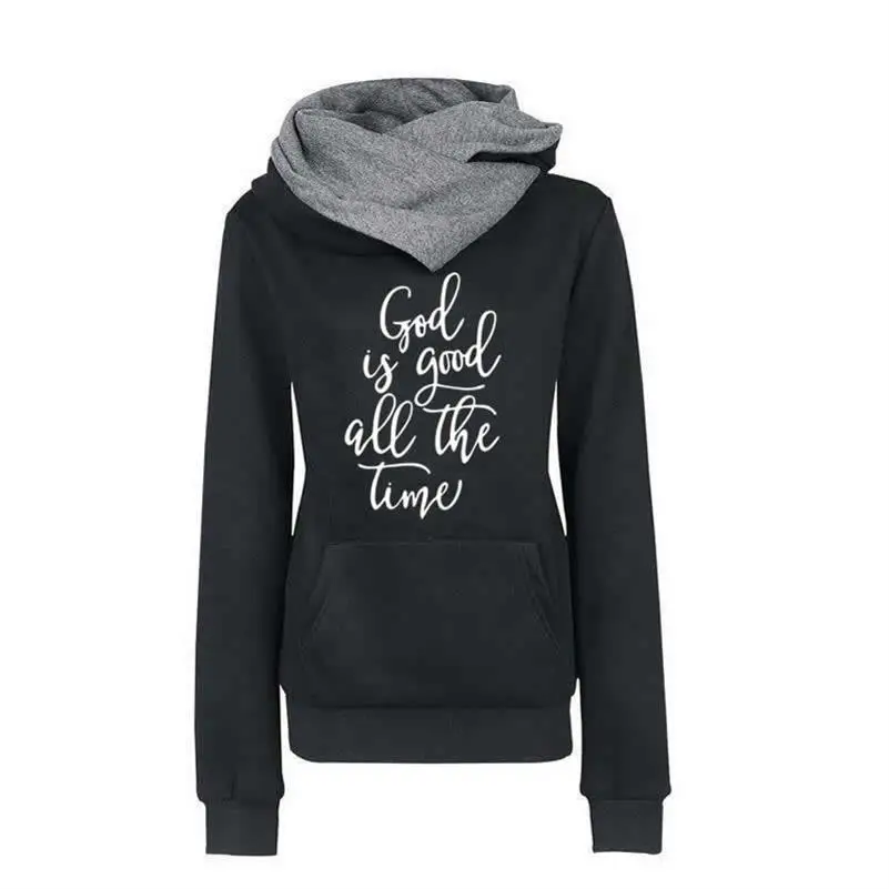

Бог хорошо все время с буквенным принтом с отложным воротником Толстовки с капюшоном для Для женщин топы толстовки Для женщин Kawaii одежда из ...