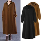 ZANZEA 2021 осеннее длинное платье макси с длинным рукавом, длинное платье-свитшот, женские платья, повседневные мешковатые платья большого размера с высоким воротником