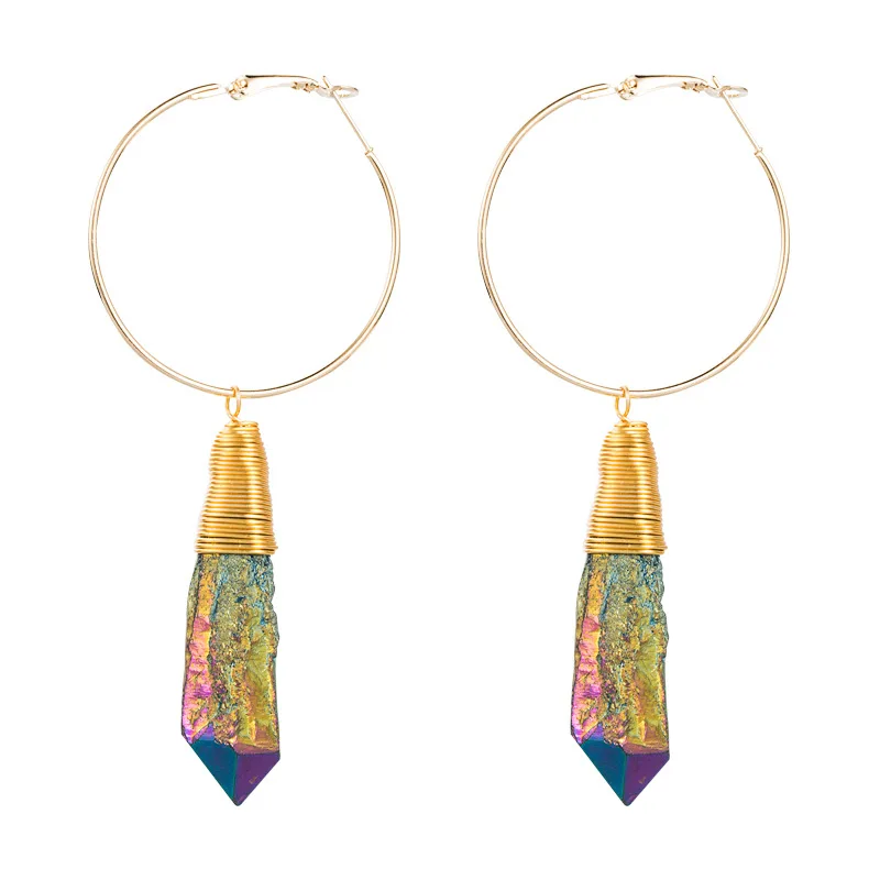 

Minar Exaggeration Geometrical Long Natural Stone Hoop Earings for Women Baroque Irregular Dangle Earings Party Jewelry Hot Sale