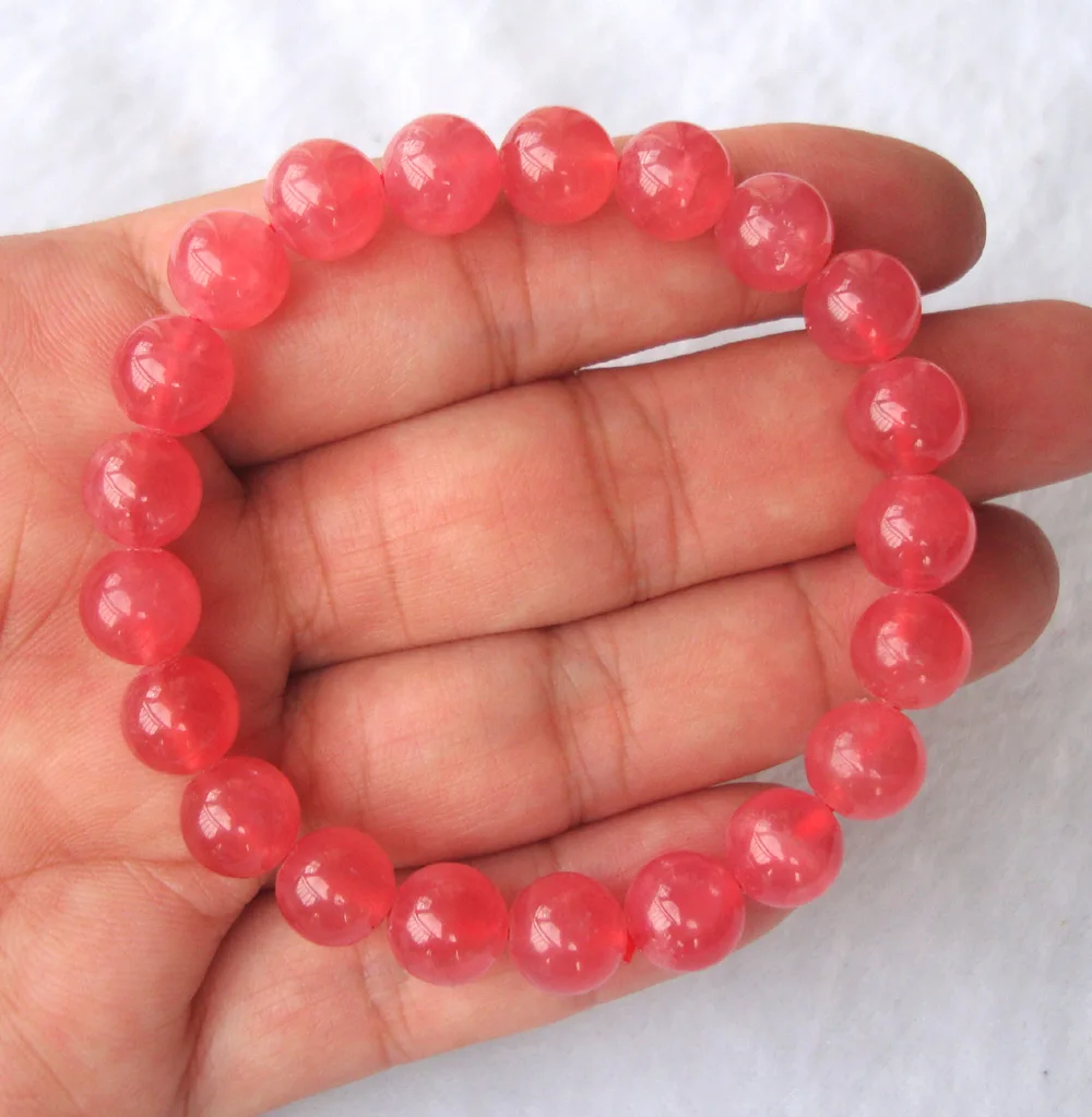 Бесплатная доставка натуральный Родохрозит круглые бусины эластичный браслет
