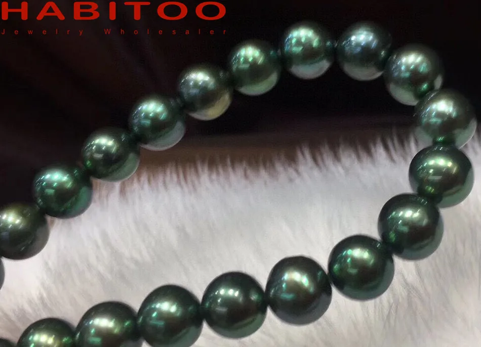 

HABITOO Perfect Luster 18inch Natural 8-9mm Black Round Freshwater Peacock Green Pearl Necklace Women Jewelry S925 Charm Gift