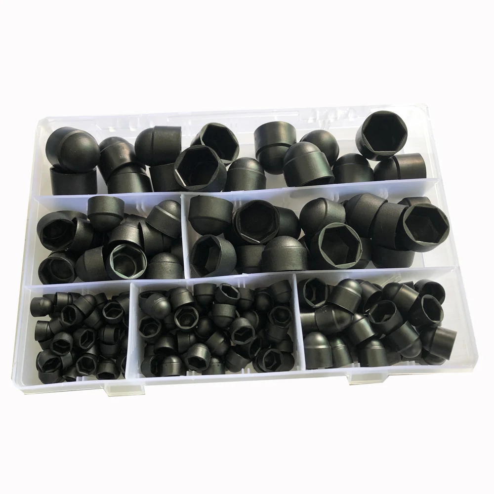 

Black White Hex Caps Cover Plastic PE No Thread Protection Acron Nut Dome Hexagon Screw Bolts Nut Assortment Kits