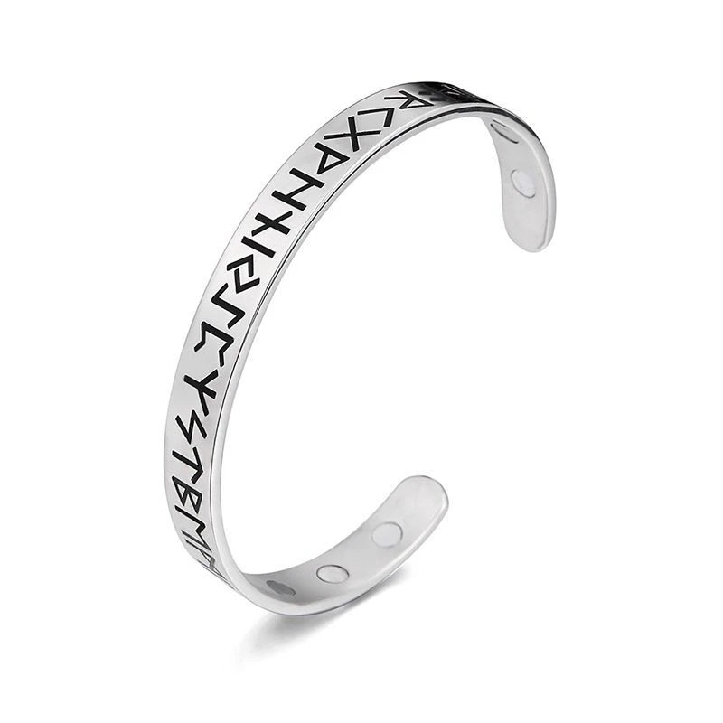 

Runes Magnetic Health Bangles 316L Stainless Steel Adjustable Viking Amulet Vintage Cuff Bracelets Gift for Women Men