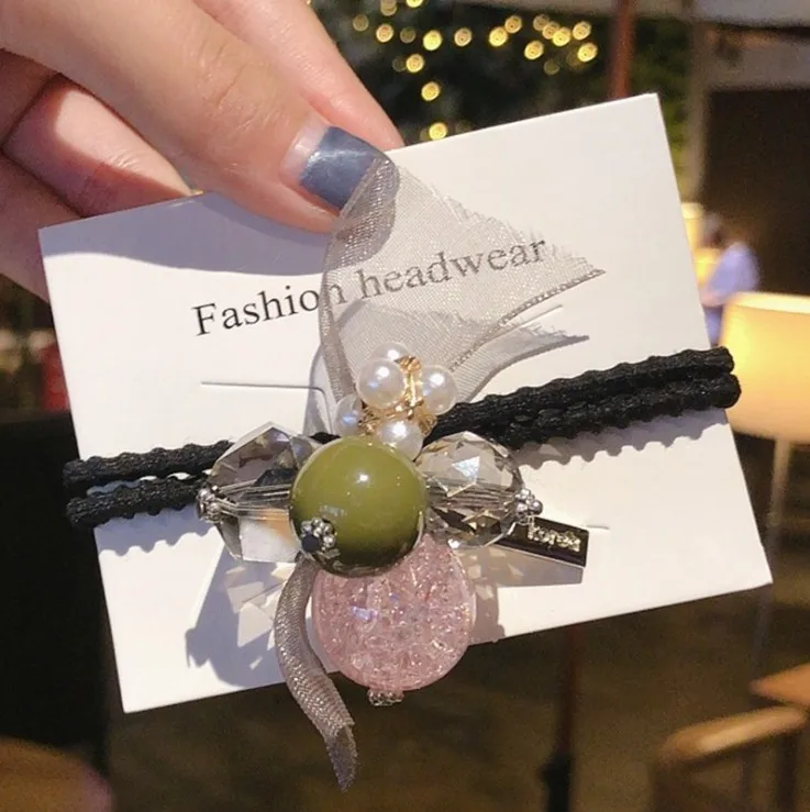 Женская резинка для волос с цветными жемчужинами и кристаллами |