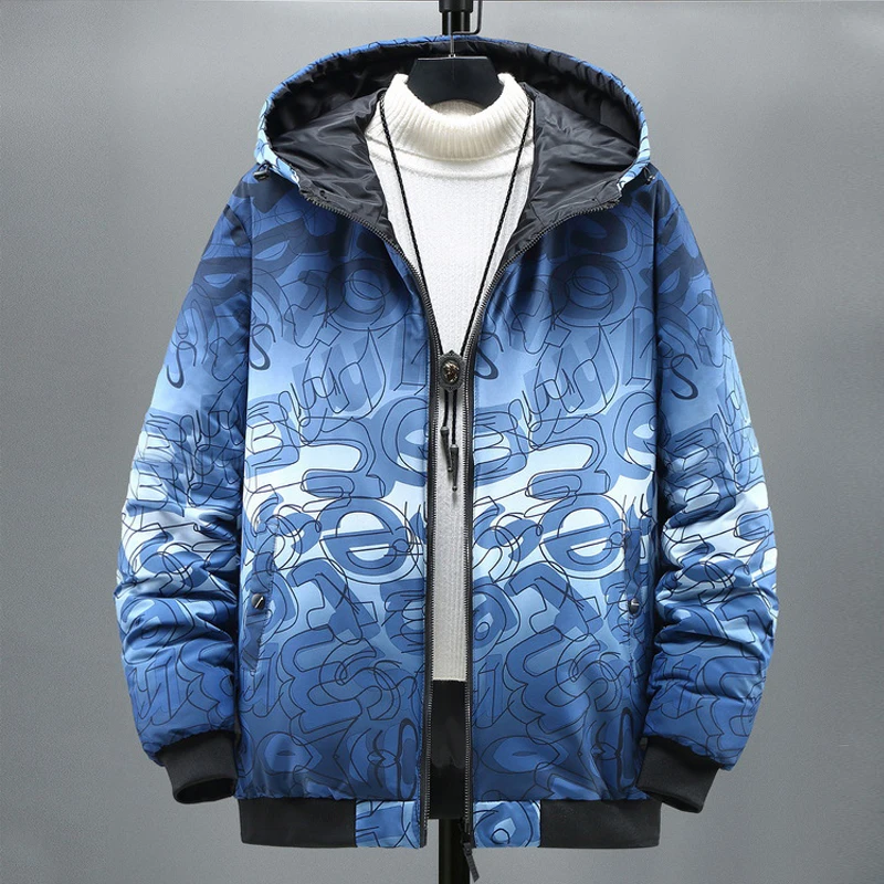 Winter Thick Jacket Men Parkas Fashion Warm Two Sides Jackets Hooded Coats Casual Graffiti Outdoor Outerwear Male Plus Size 10XL