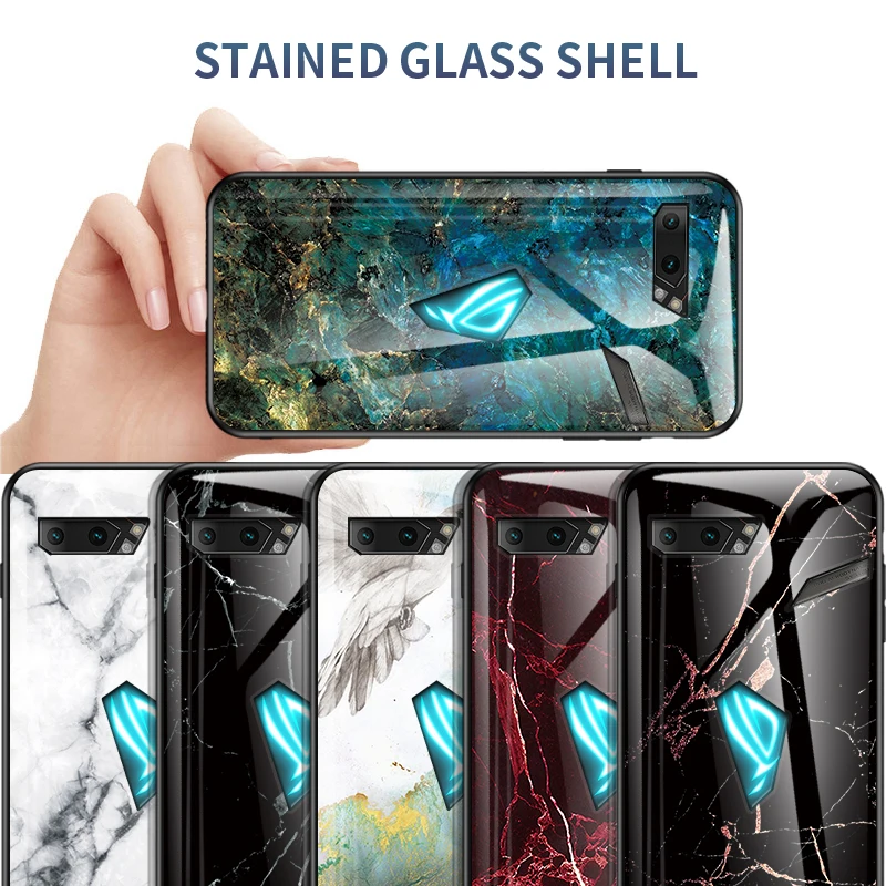 Чехол для Asus ROG Phone 2 ZS660KL, роскошный стеклянный мраморный стеклянный гибридный мягкий силиконовый Жесткий Чехол для Asus ROG 2, чехол для телефона