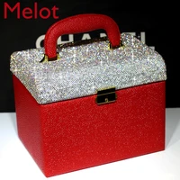 high end rhinestone encrusted cosmetic portable storage box luxury crystal household multi functional with mirror cosmetic bag