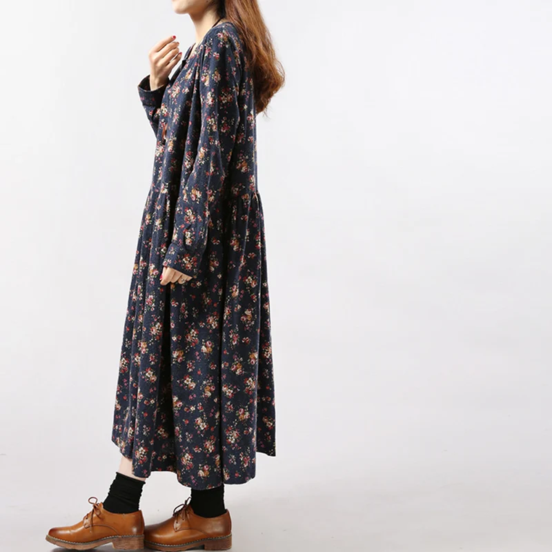 Винтажное женское длинное платье длиной до щиколотки с длинным рукавом