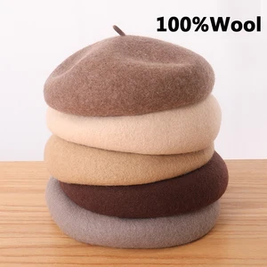 17 Colors Autumn Winter Hat Wool Thick Berets French Artist Beret Women Painter Hat Girls Berets Fem in USA (United States)