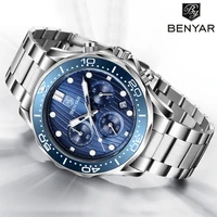 benyar quartz mens watches new stainless steel sports watch men chronograph waterproof fashion men wrist watch relogio masculino