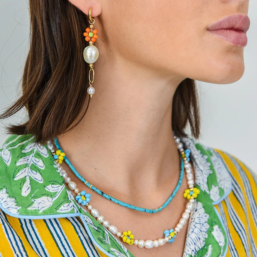 Ожерелье женское богемное ручной работы с речным жемчугом |