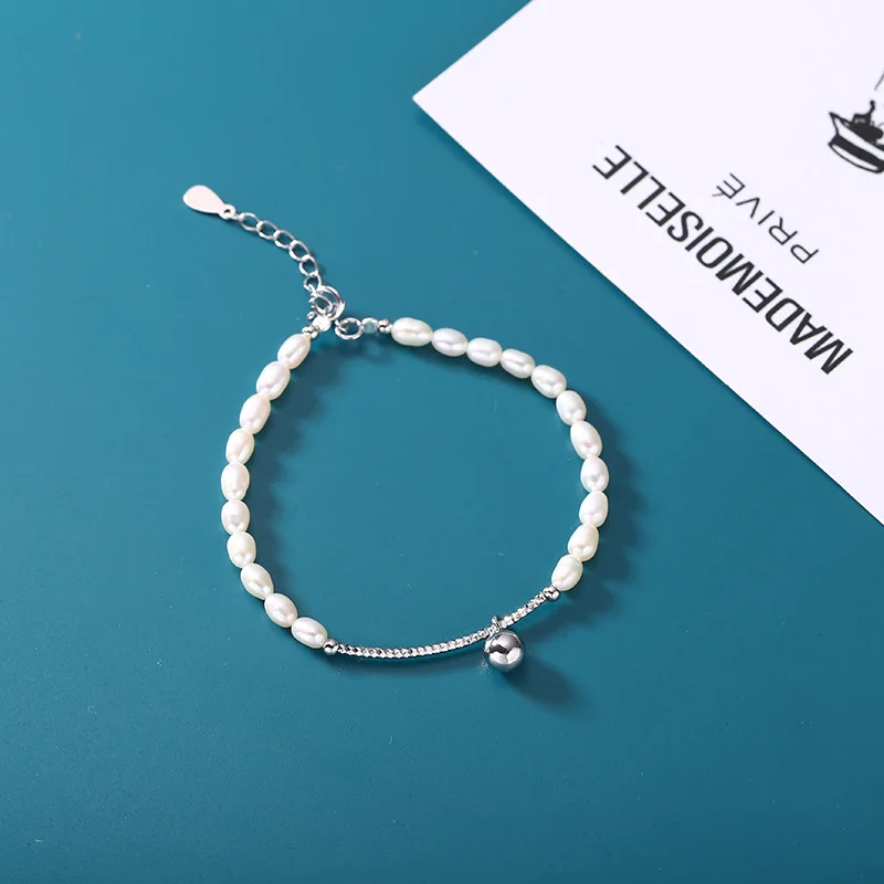 Браслет из серебра 100% пробы с натуральным жемчугом 18 см | Украшения и аксессуары