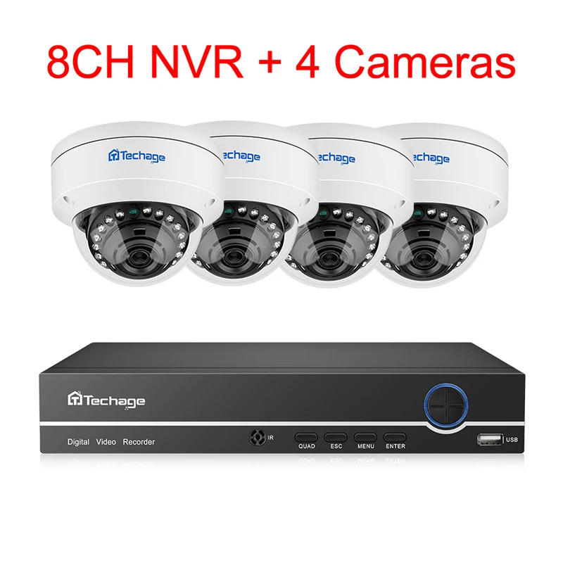8CH NVR and 4 Camera Techage H.265 8CH 5MP POE NVR система видеонаблюдения Антивандальная 5MP Крытая купольная ip-камера запись аудио безопасности P2P комплект видеонаблюдения - Цвет: 8CH NVR and 4 Camera