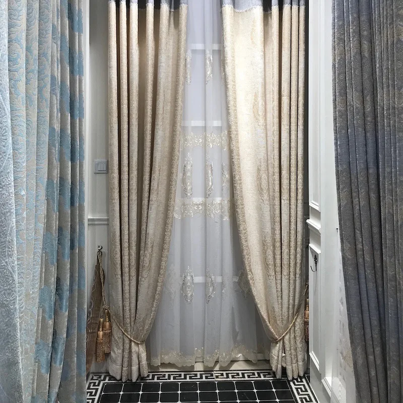 Шторы из хлопка и синели жаккардовые бежевые высококачественные удобные