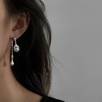 fashion design irregular metal long drop earrings women asymmetric elegant pearl boucle doreille jewelry gift wholesale