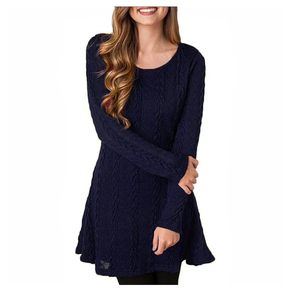 Женское платье-свитер с круглым вырезом и длинным рукавом новинка 2019