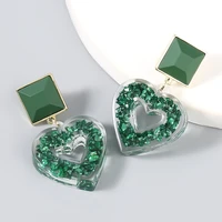 herdream dark green transparent resin hollow out love pendant earrings for women sweet lovely girls fashion jewelry accessorioes