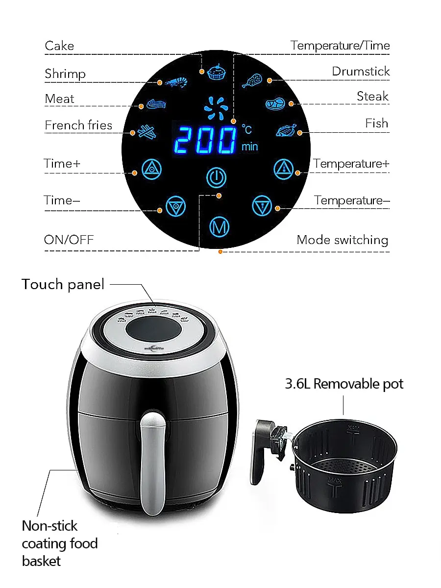 Электрическая кухонная фритюрница Edoolffe 3 6 л глубокая воздушная цифровой
