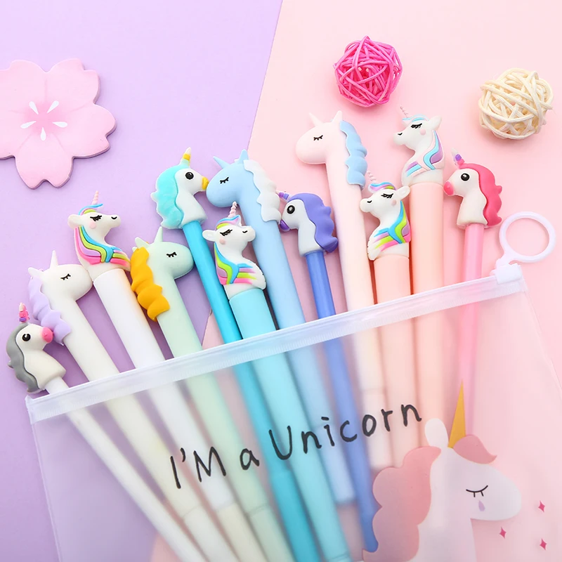 12 шт. корейский Kawaii флейта гелевая ручка с единорогом Kawai креативный Танк школа