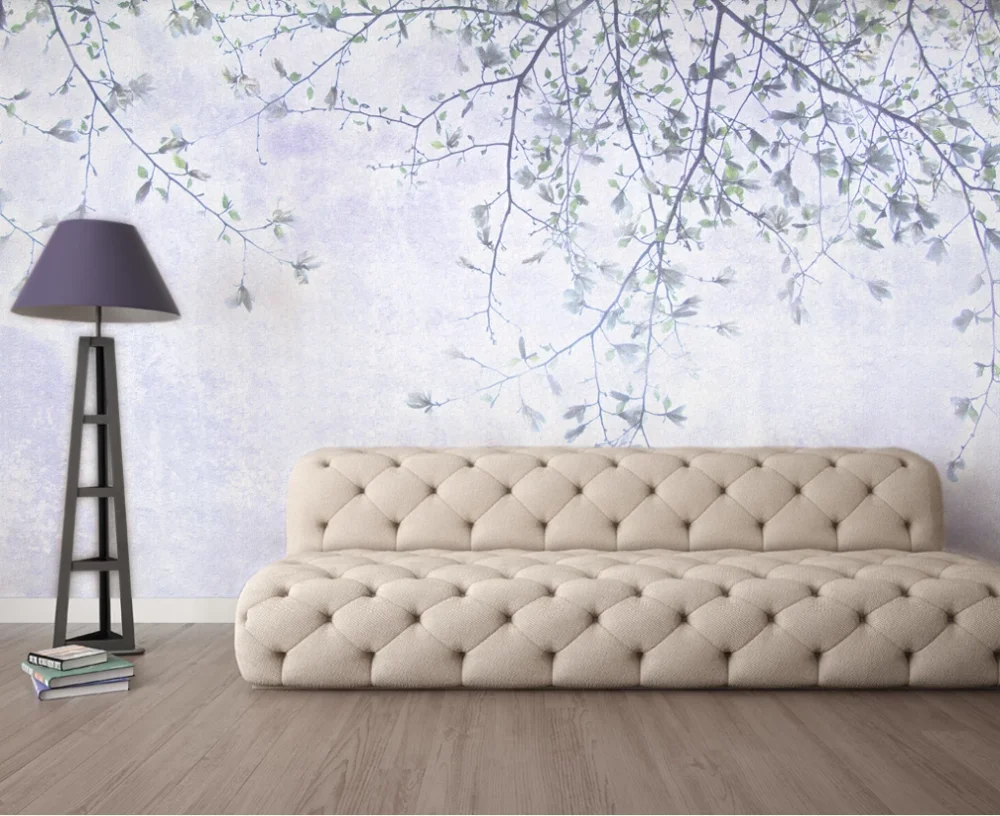 Custom mural wallpaper 3D fresh leaves and birds background wall simple elegant |