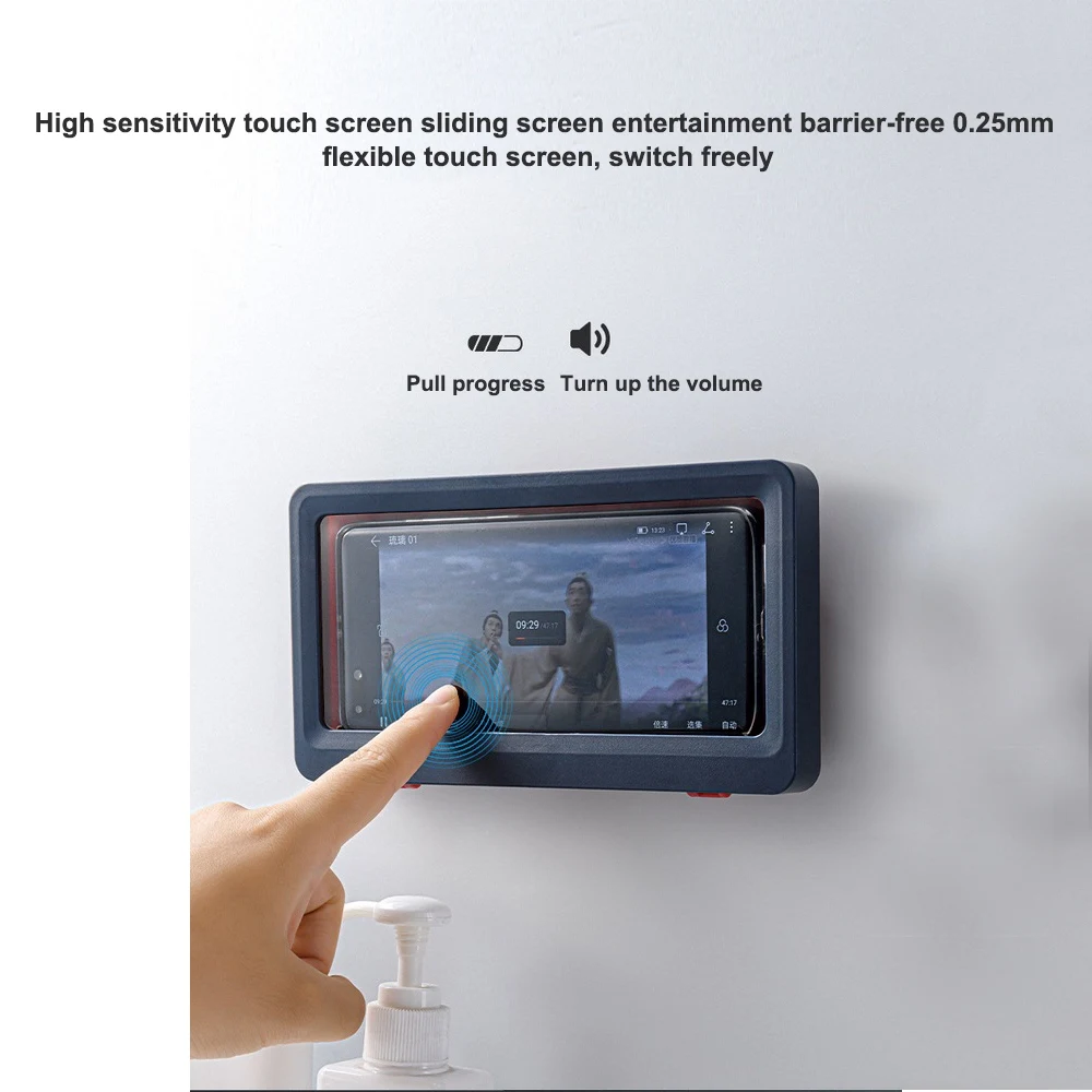 

Punch-free Bathroom Wall Mounted Phone Case Waterproof Phone Holder Toilet Storage Case Handsfree Bathroom Tool for Lazy People