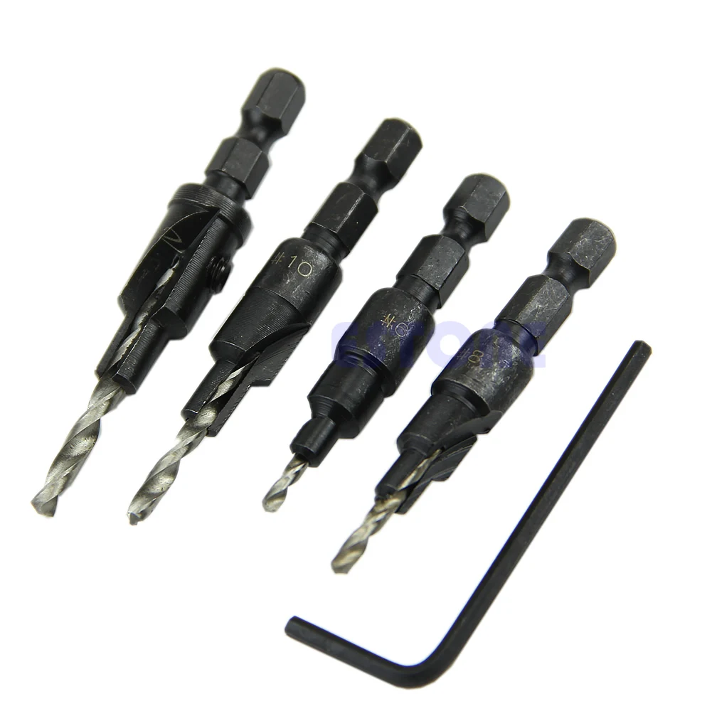 

4X HSS Countersink Drill Bit Set Quick Change Hex Shank Screw #6 #8 #10 #12 New DropShipping