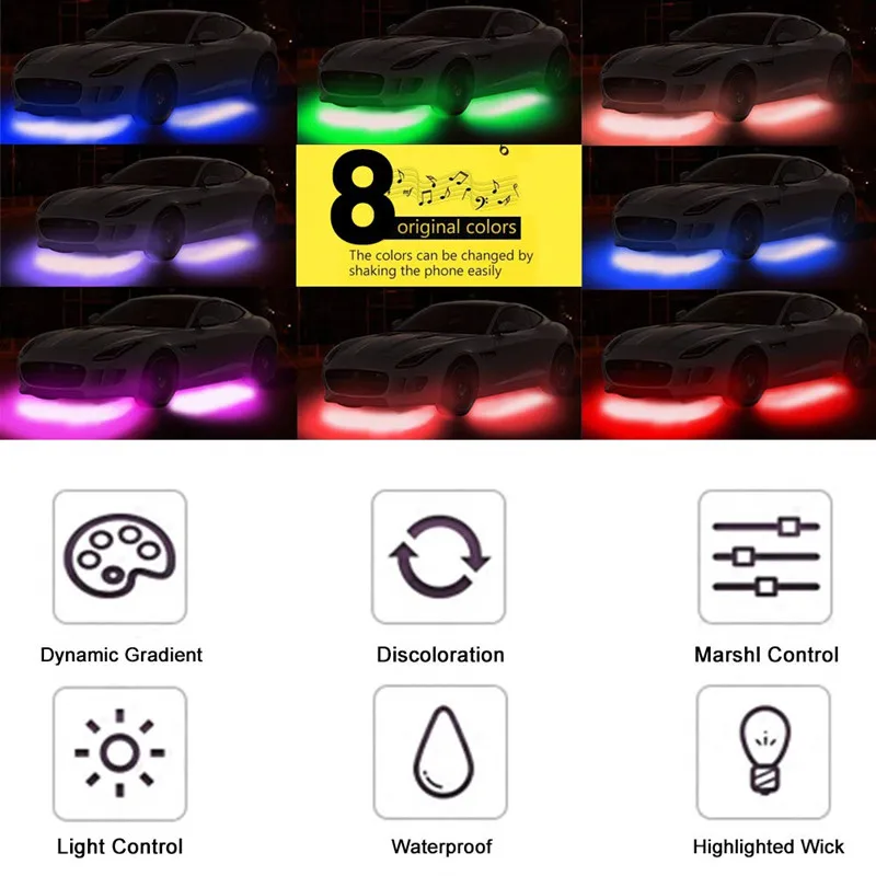4 шт. светодиодный свет автомобиля неоновая Универсальная автомобильная RGB Светодиодная лента Водонепроницаемая под Автомобильная трубка полоса подсвечивающая тело беспроводной пульт дистанционного управления