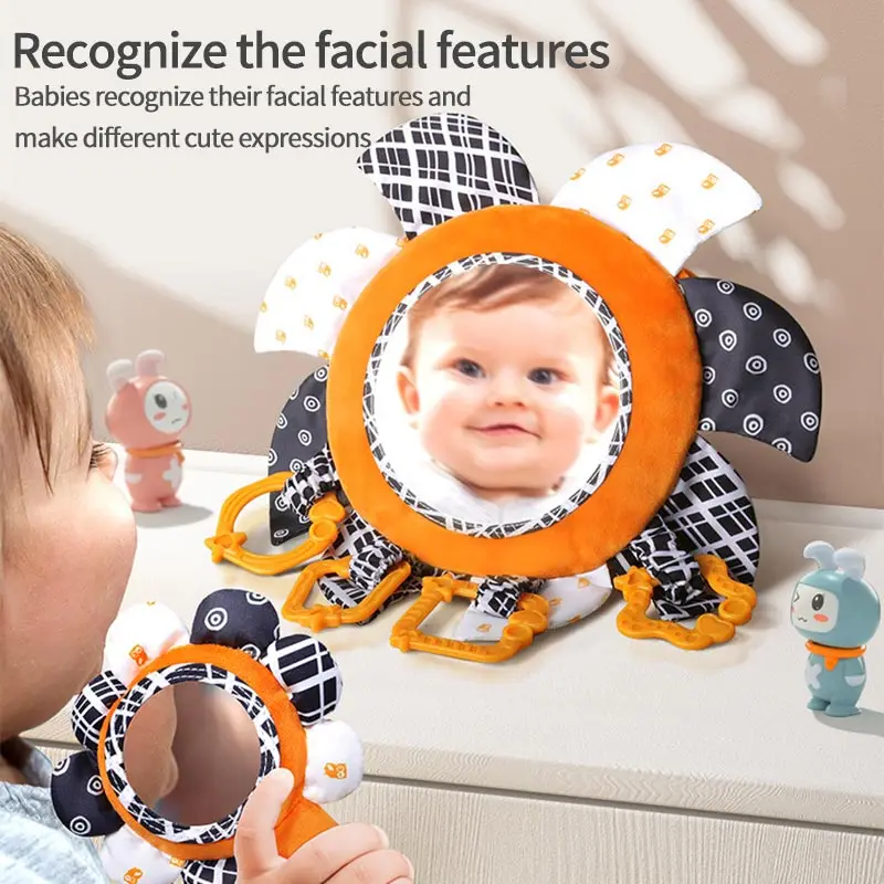 

Baby Bed Hanging Toy Baby Mirror Plush Hand-held Makeup Mirror Sunflower Toy Mirror Car Back Seat Mirror