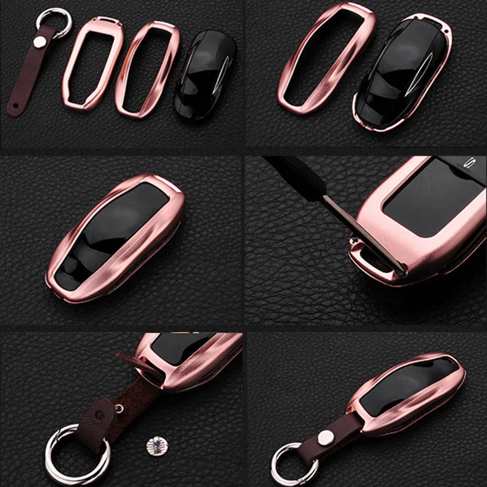 

1Pcs Car Key Case Cover with Belt Aluminum Alloy Key Shell Storage Bag Protector for Tes*la MODEL S