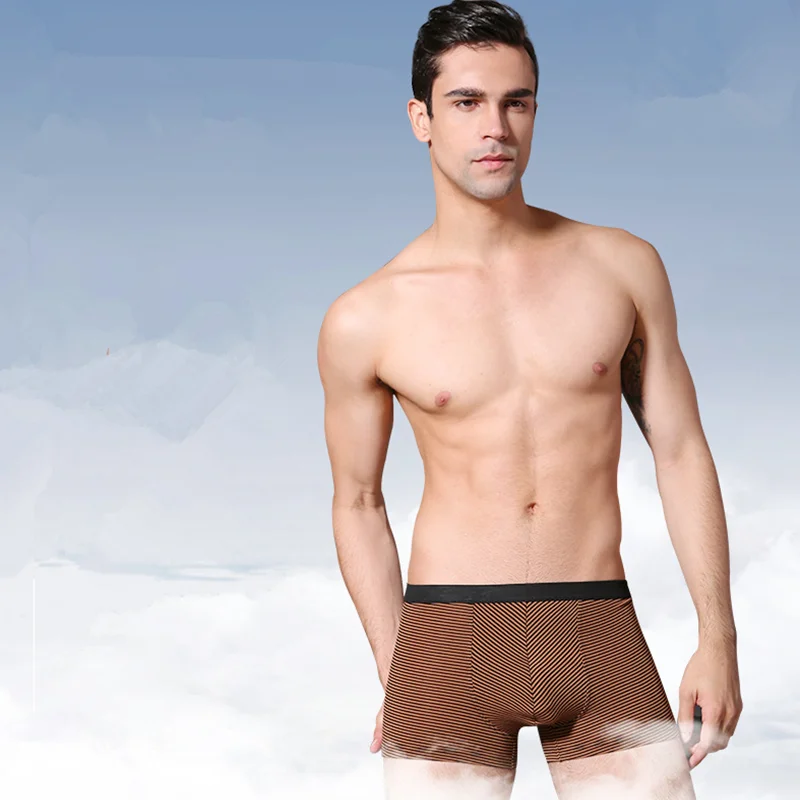 Reduce Restraint Underpants Men's Striped Flat Pants Skin-Friendly Slim-Fit Bottomings Homme 3D Four-Cornered Shorts